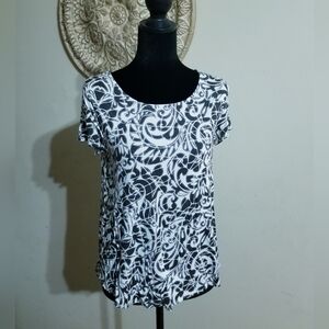 Alfani Black and White Short Sleeve Scoop Neck Top